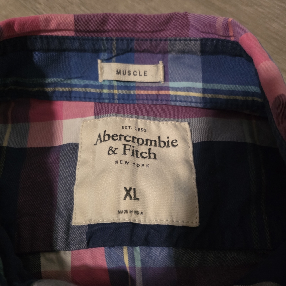 Abercrombie & Fitch Plaid Button-Up Shirt Blue Pink XL Muscle Fit - Picture 8 of 9